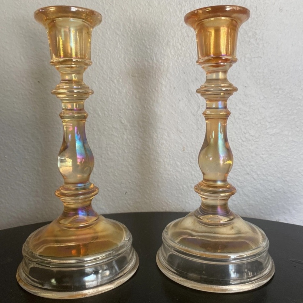 Vintage “RumiGold” Marigold Glass Candle Holders - Pair